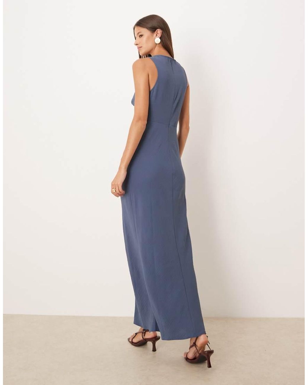 ASOS Blue Draped Knot Front Midi Dress