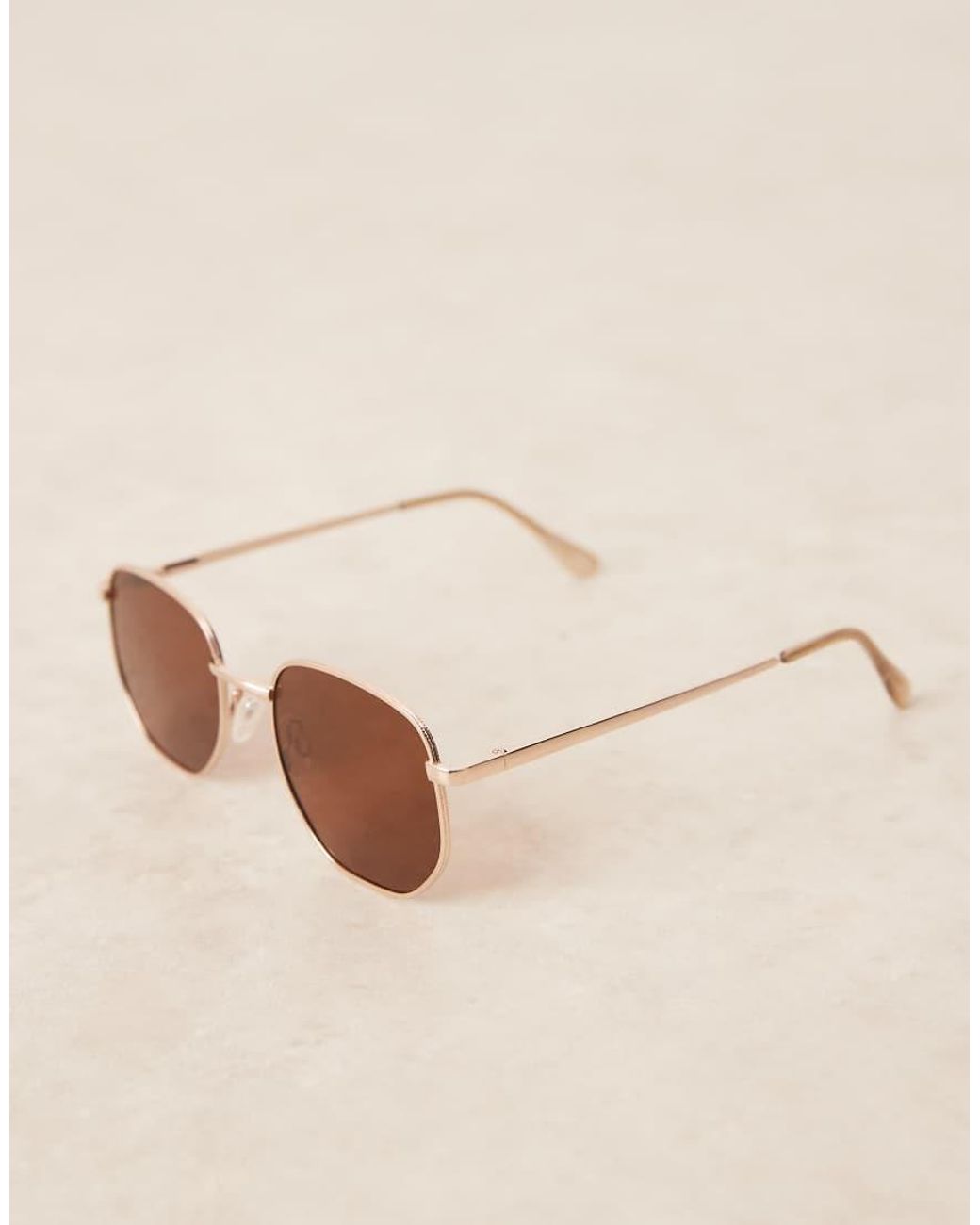ASOS Black Polarized Lens Metal Hexagon Sunglasses