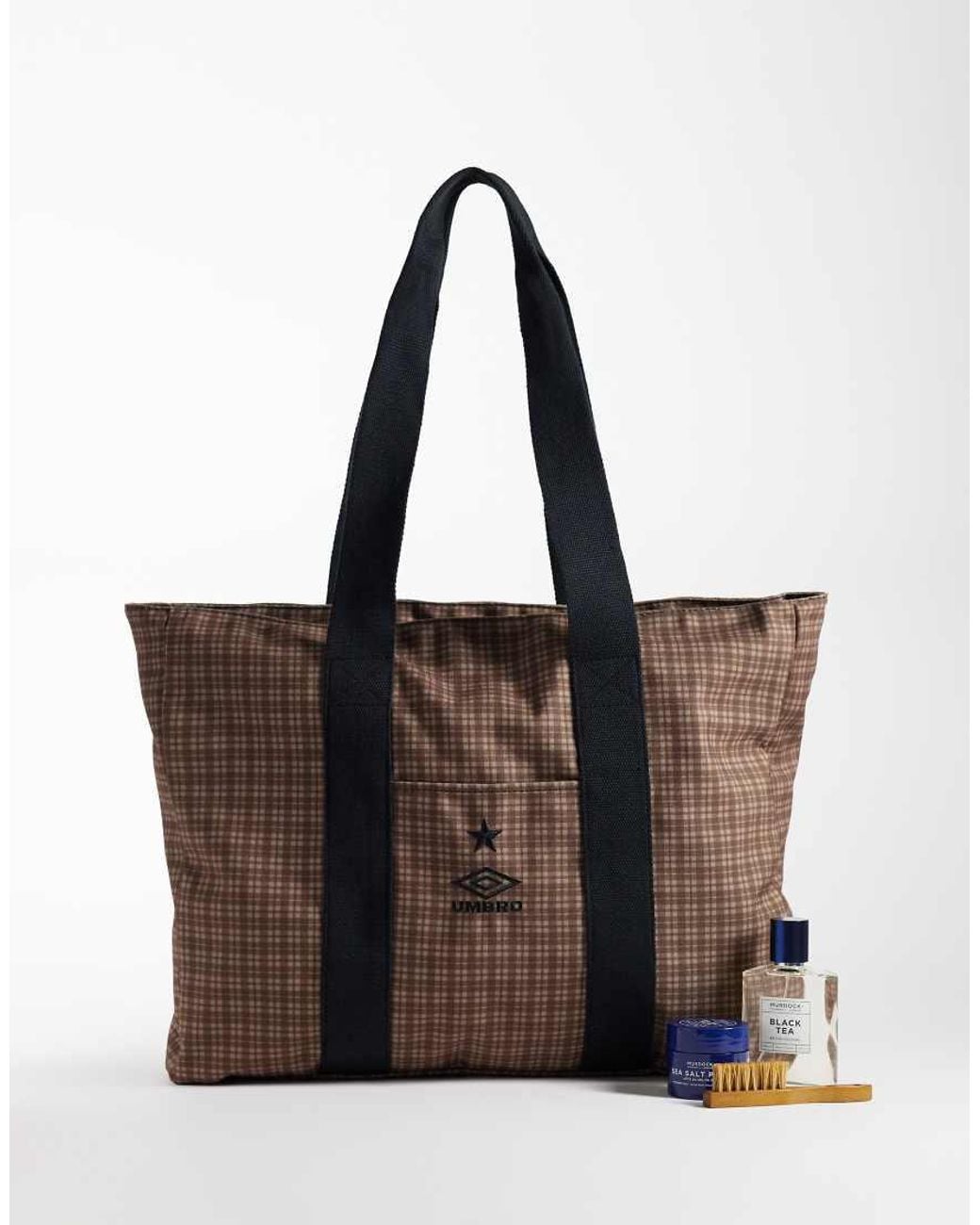 Umbro Brown Checked Canvas Tote Bag for men