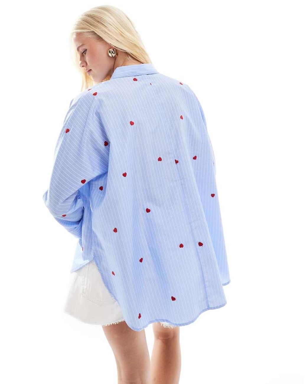 ONLY Blue Heart Embroidery Shirt