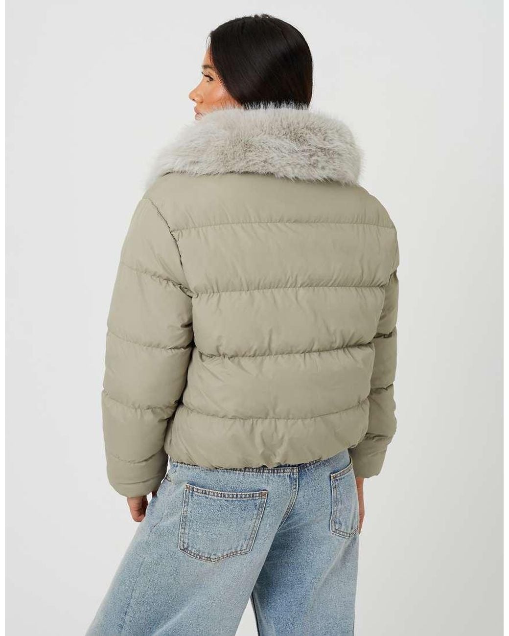 Brave Soul Natural Short Padded Jacket With Detachable Collar