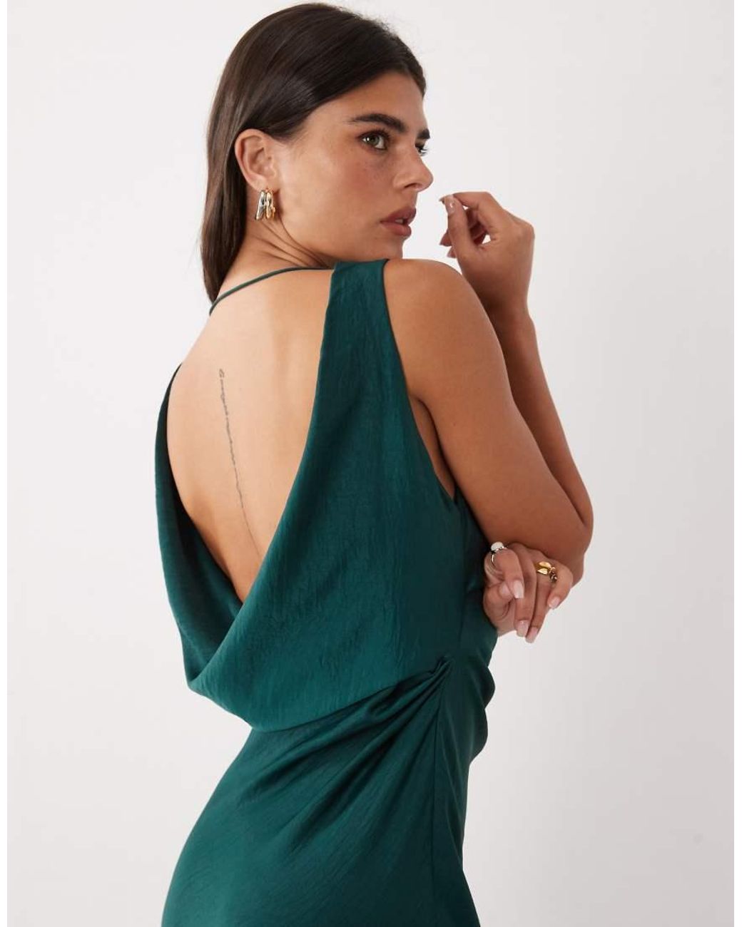 ASOS Green Satin Drape Bodice Maxi Dress With Cowl Back Detail