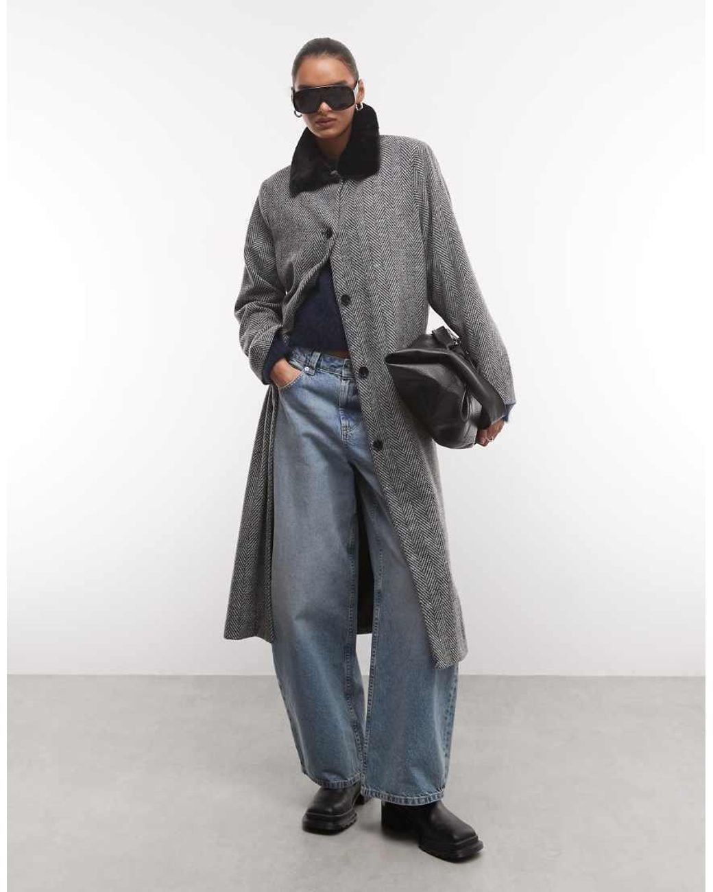 Reclaimed Vintage Gray Oversized Wool Look Dad Coat