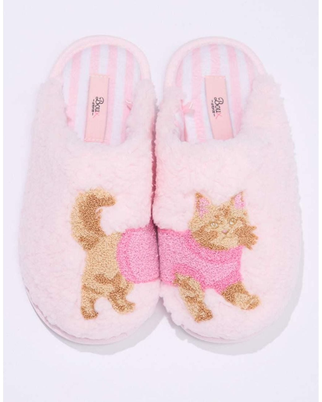 Boux Avenue Pink Cosy Soft Cat Teddy Fleece Borg Mule Slippers