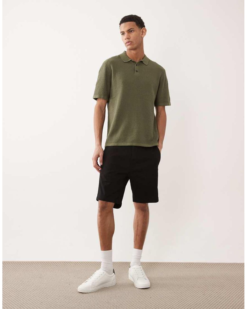 Jack & Jones Green Knit Polo Shirt With Short Sleeves for men
