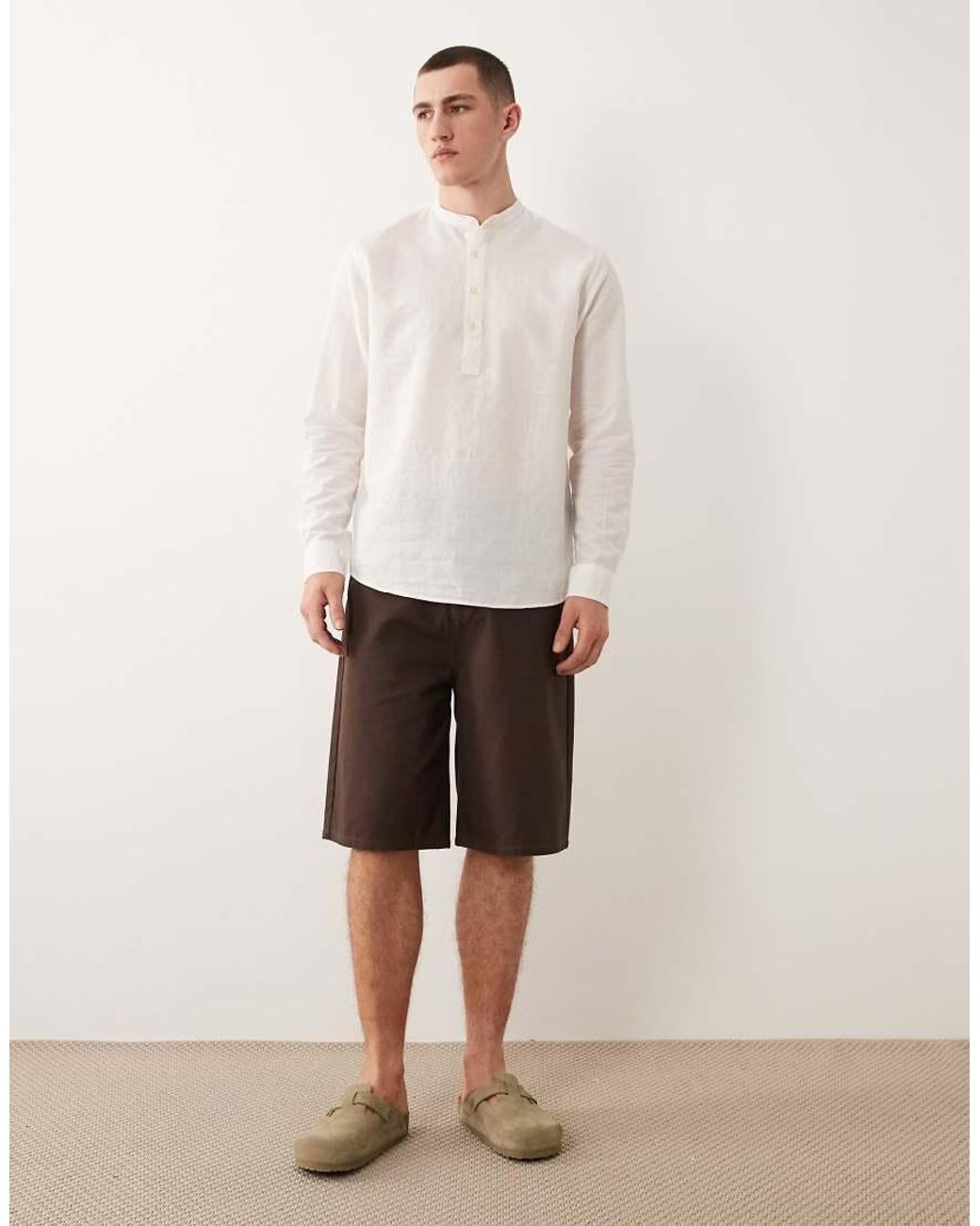 Jack & Jones Natural Linen Blend Overhead Shirt for men