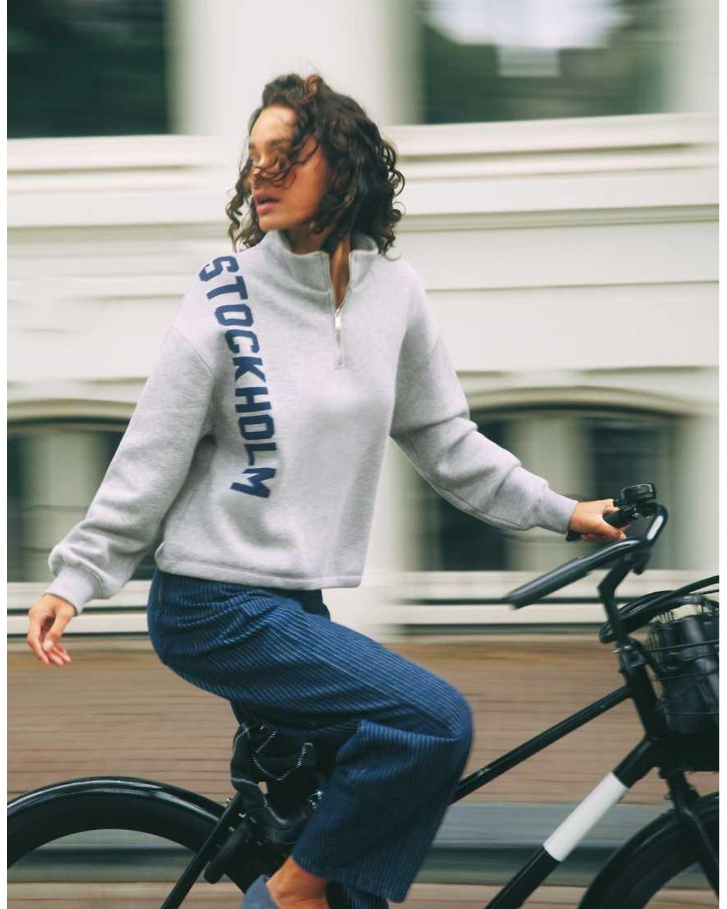 Pull&Bear Gray Quarter-Zip Graphic Sweatshirt