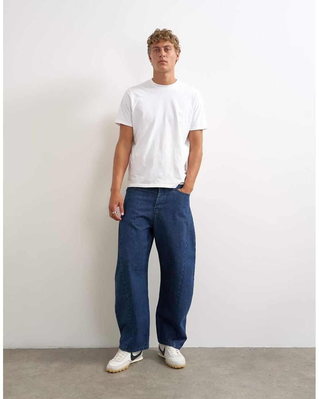 Topman White Rigid Barrel Fit Jean for men
