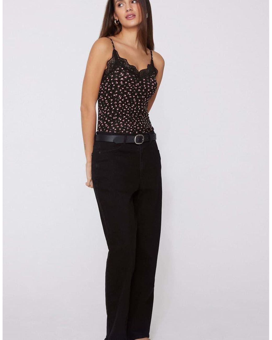 Tezenis Black V-Neck Camisole With Lace Insert