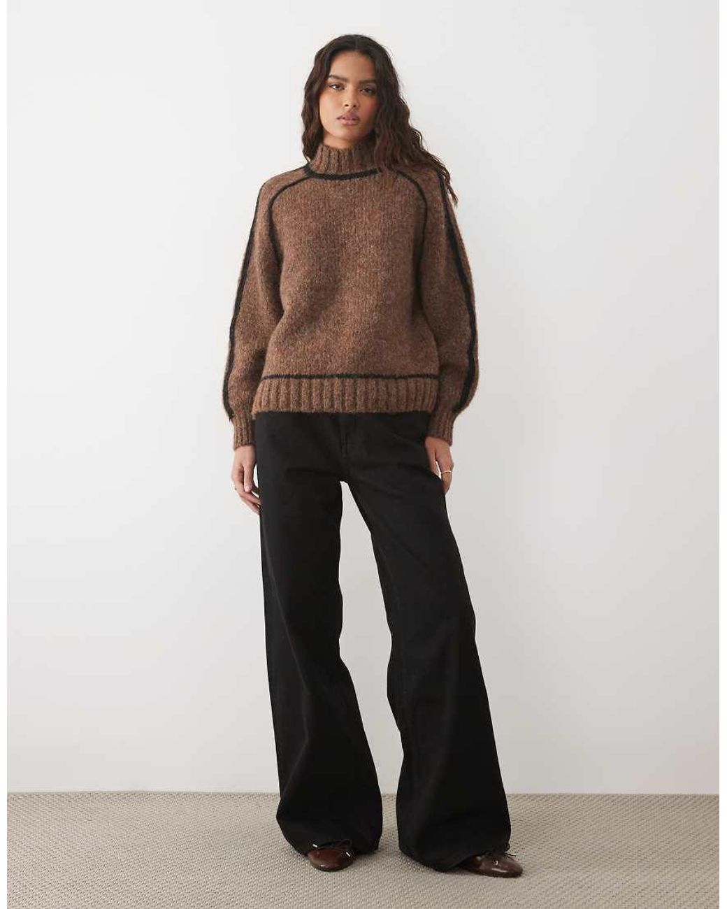 Vero Moda Brown High Neck Contrast Stitch Jumper