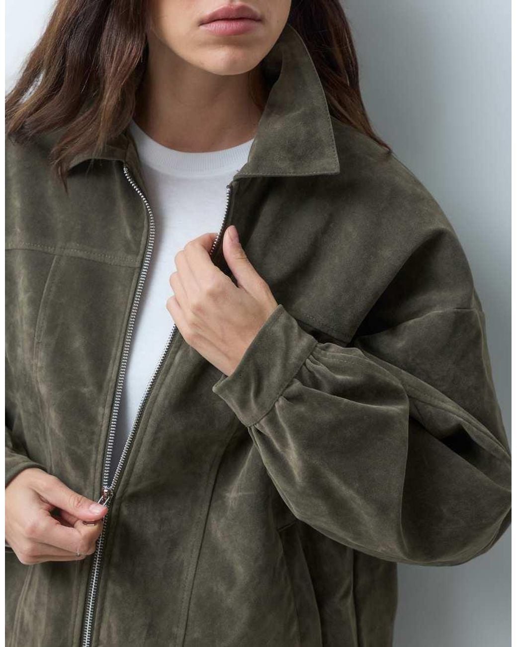 Kaiia Brown Exclusive Faux Suede Zip Through Bomber Jacket