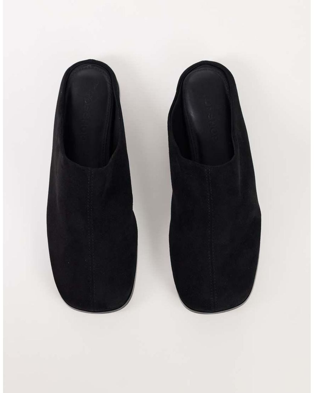 TOPSHOP Black Debbie Faux Suede Square Toe Flat Shoe Mule
