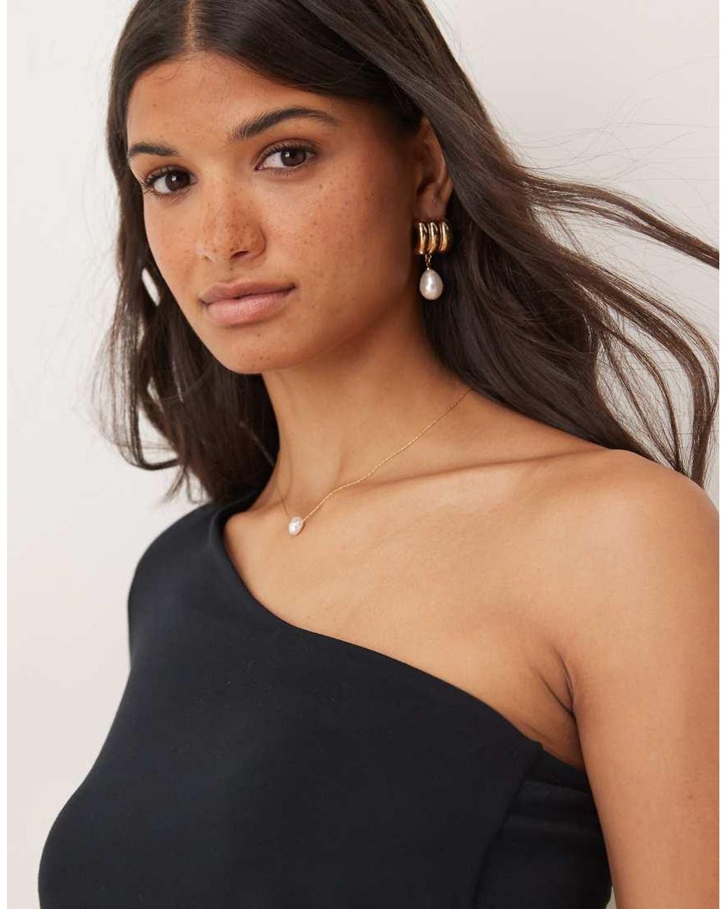 ASOS Blue One Shoulder Asymmetric Long Sleeve Top With Shoulder Pads
