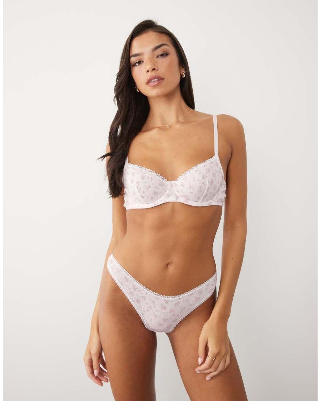 ASOS Brown Faye Pointelle Underwire Bra With Lace Trim