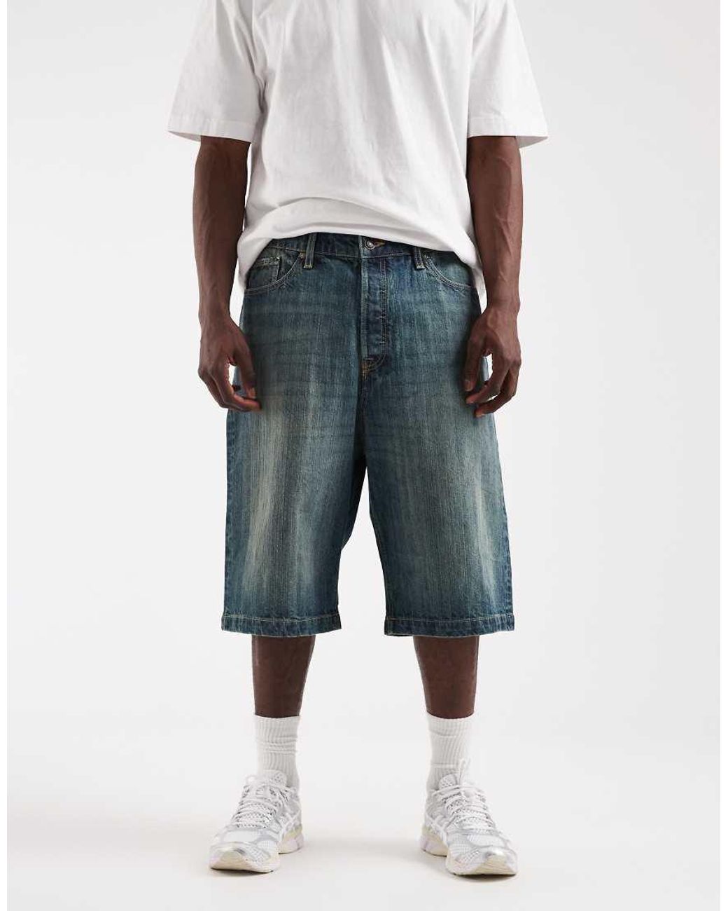 Jack & Jones White Ron baggy Denim Shorts for men