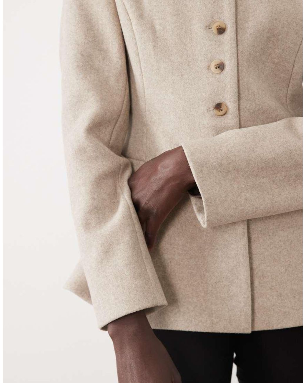 Vila Natural Waist Detail Collarless Fitted Jacket