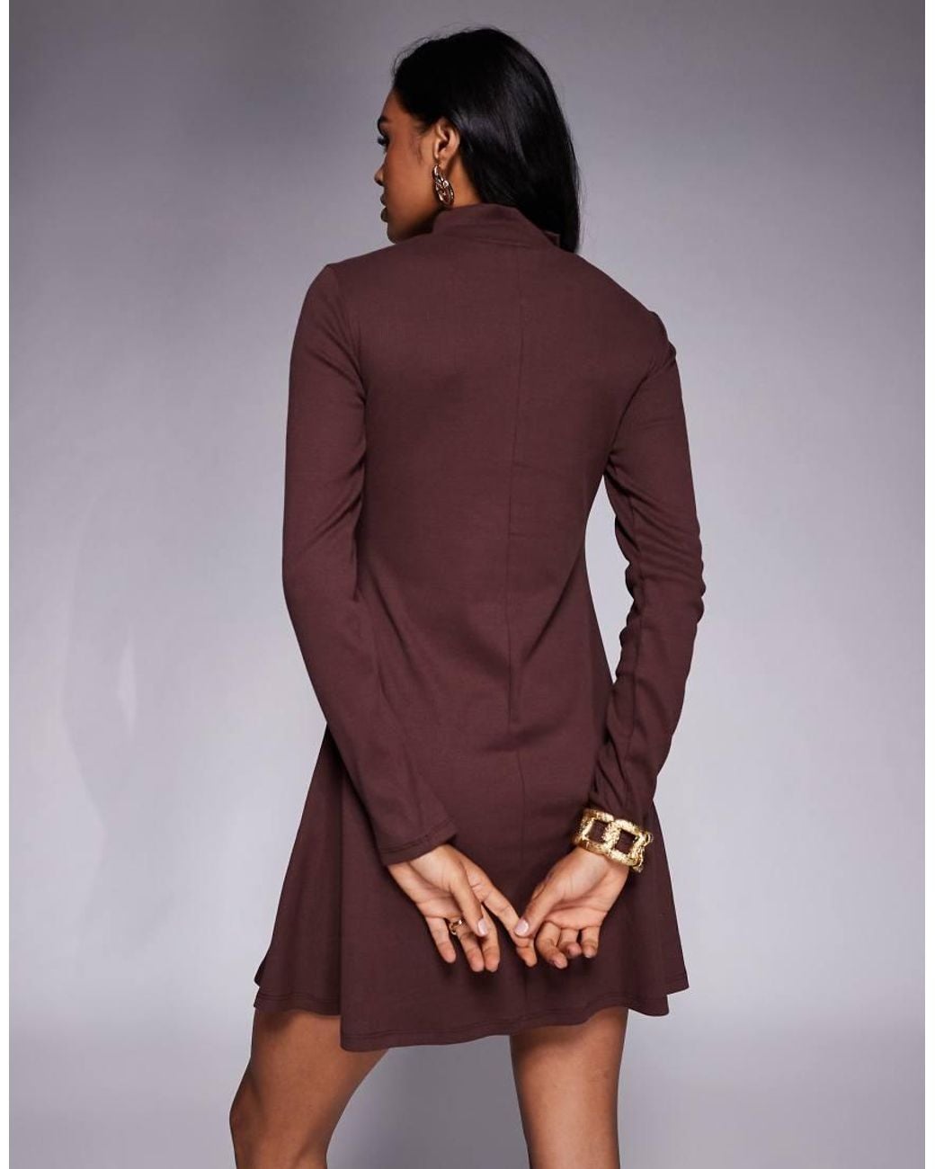 ASOS Purple Grown On Neck Roll Neck Mini Dress