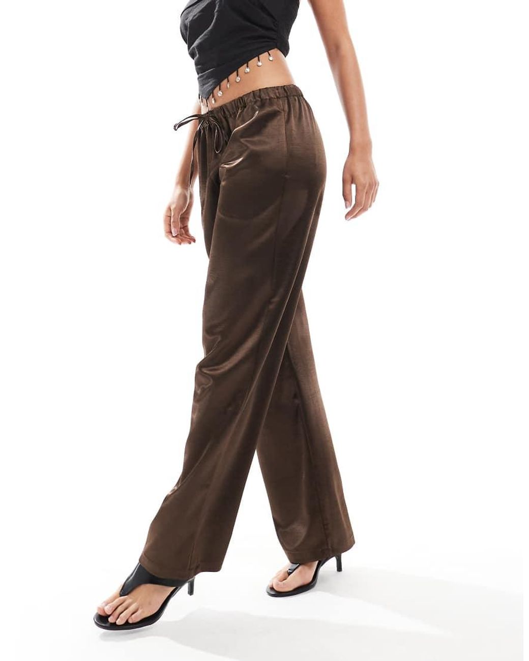 4th & Reckless Black Satin Straight Leg Tie Waist Trousers