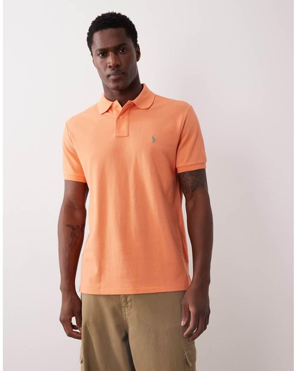 Polo Ralph Lauren Orange Icon Logo Custom Slim Fit Pique Polo for men