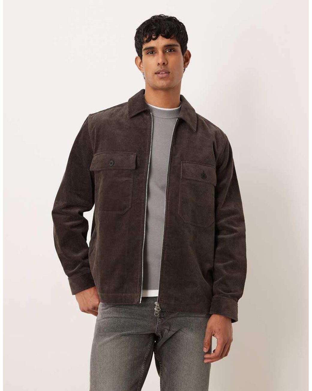 ARKET Brown Cord Oversized Zip Up Overshirt for men