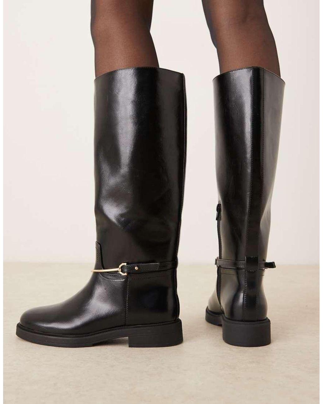 ASOS Natural Wide Fit Cole Flat Riding Knee Boots