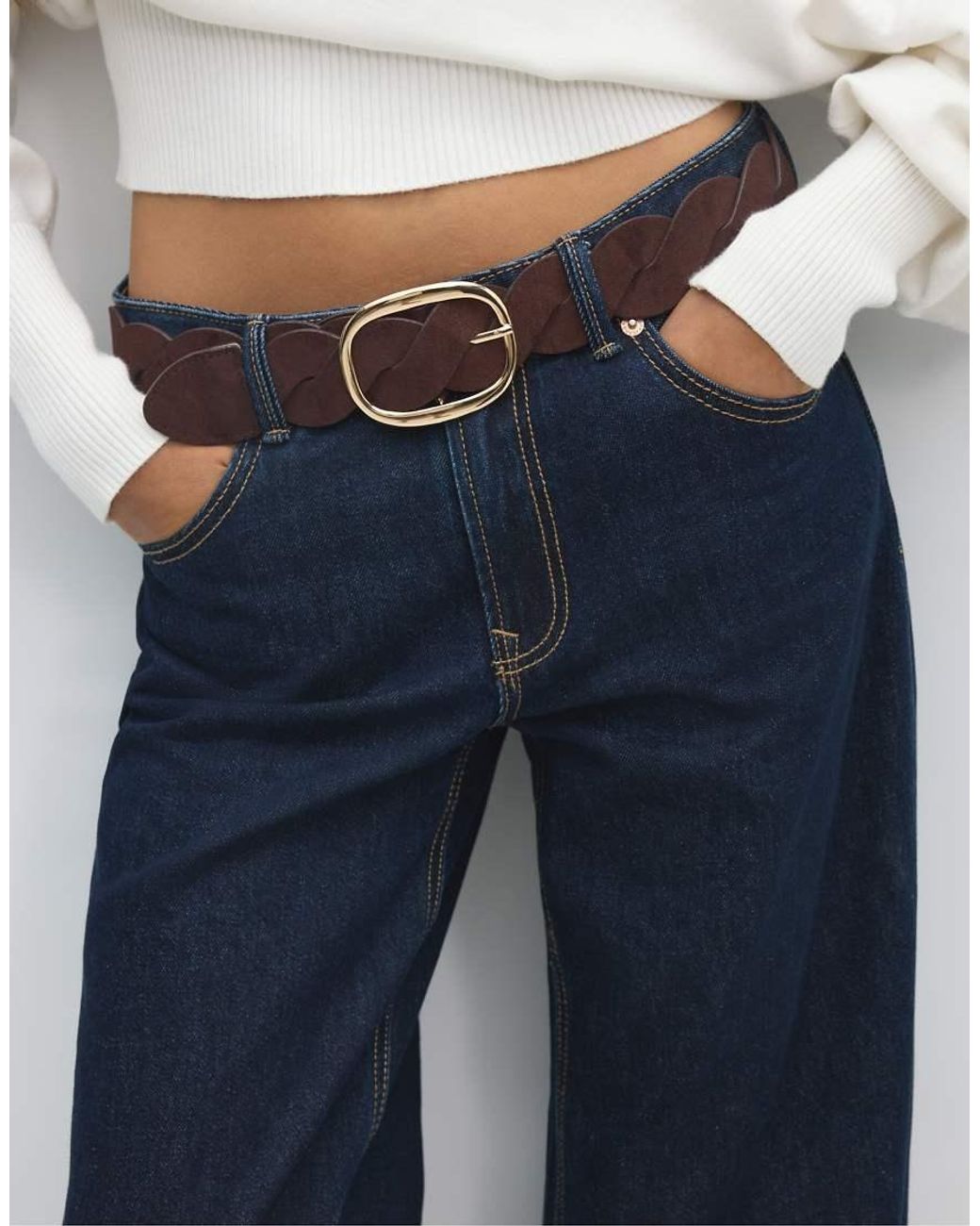 Stradivarius White Large Braided Belt