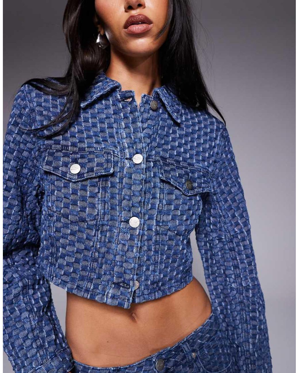 Liquor N Poker Blue Cropped Denim Jacket Co-ord