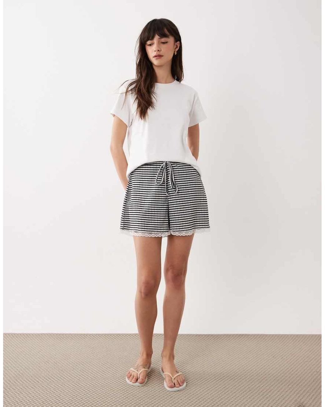 ASOS White Co-ord Gingham Shorts With Lace Trims