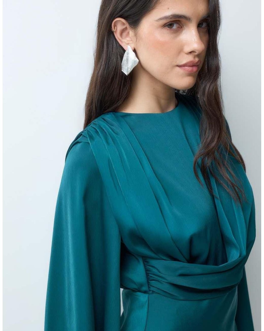 ASOS Blue Flute Sleeve Draped Maxi Dress