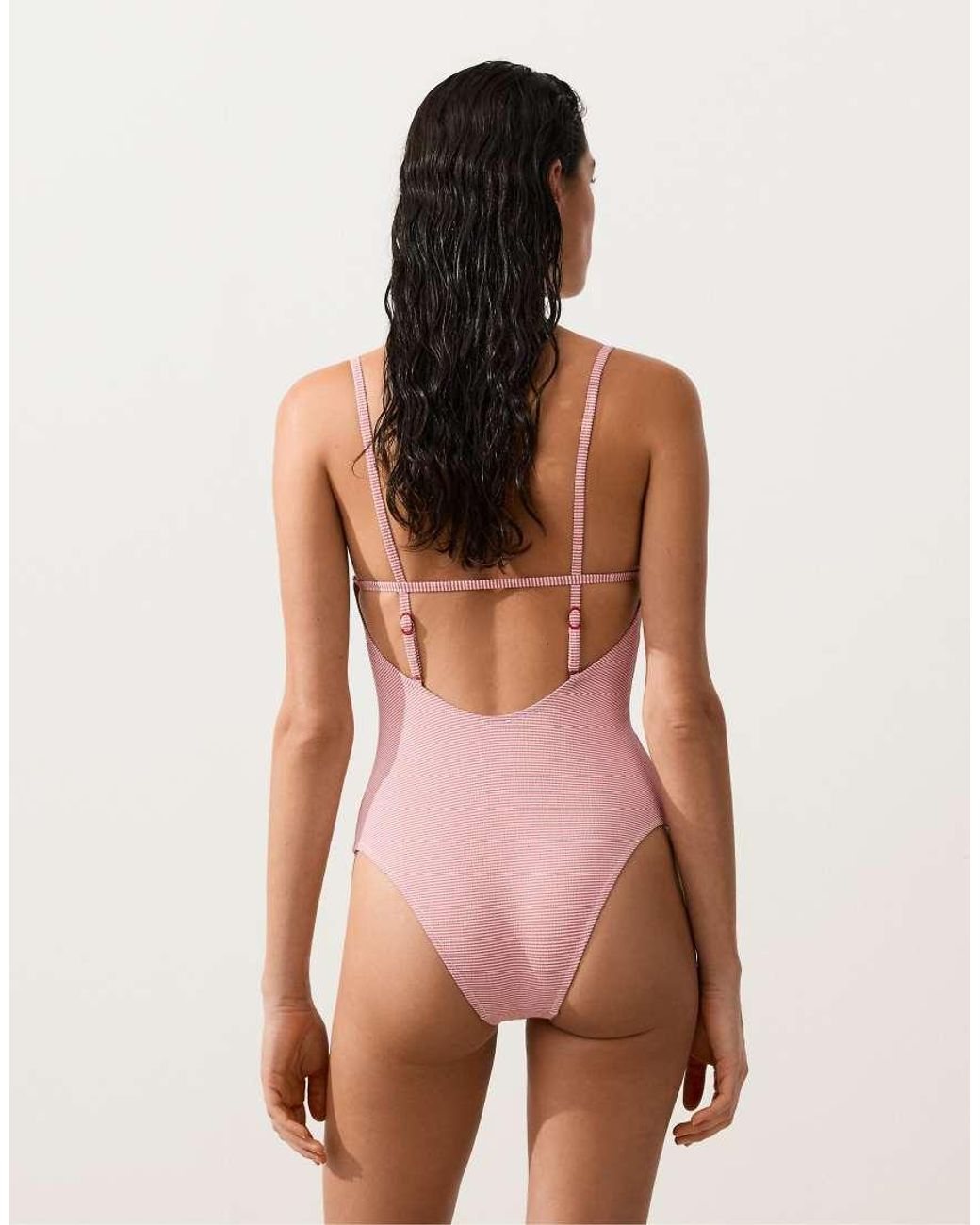 Oysho Pink Stripe Triangle Swimsuit