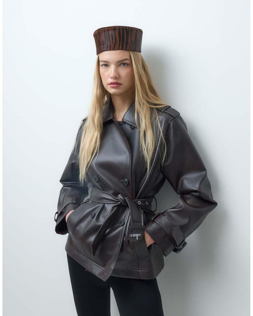 Vero Moda Black Leather Look Jacket With Waist Belt