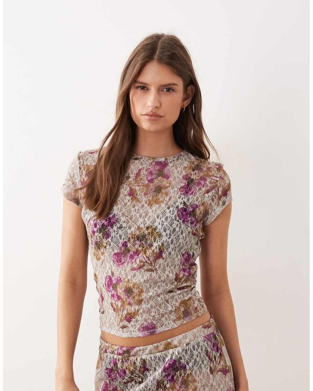 ASOS Multicolor Co-ord Printed Lace Baby Tee