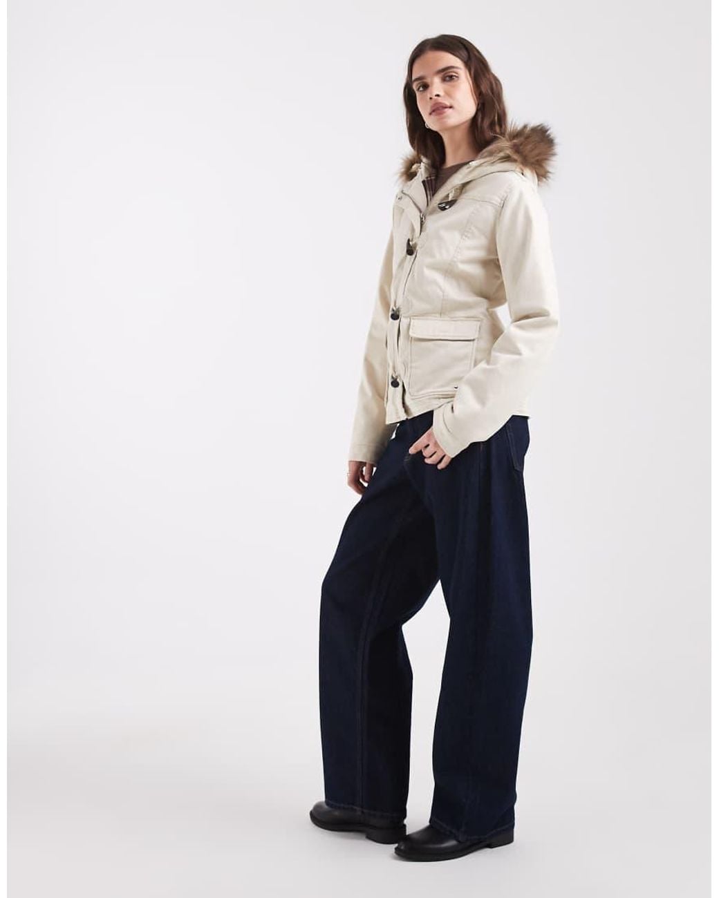 Hollister Natural Longline toggle Detail Parka With Hood
