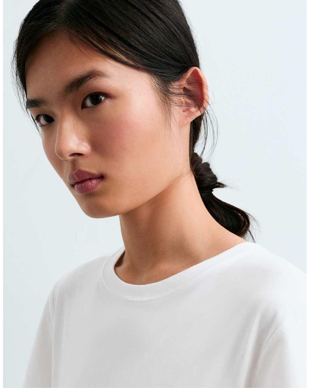 Oysho White Regular Fit Cotton Blend Short Sleeve T-shirt