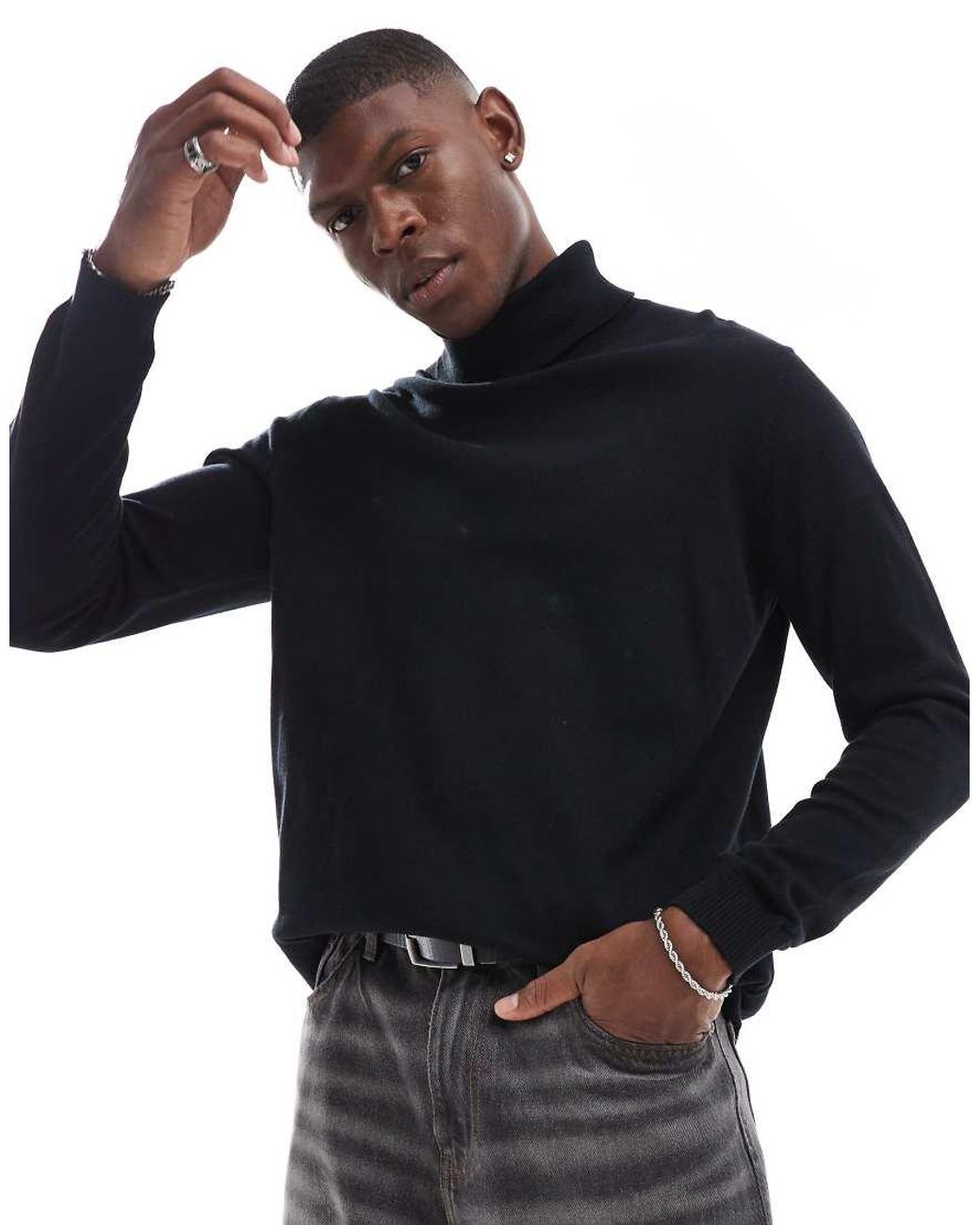 Jack & Jones Blue Knitted Roll Neck Jumper for men