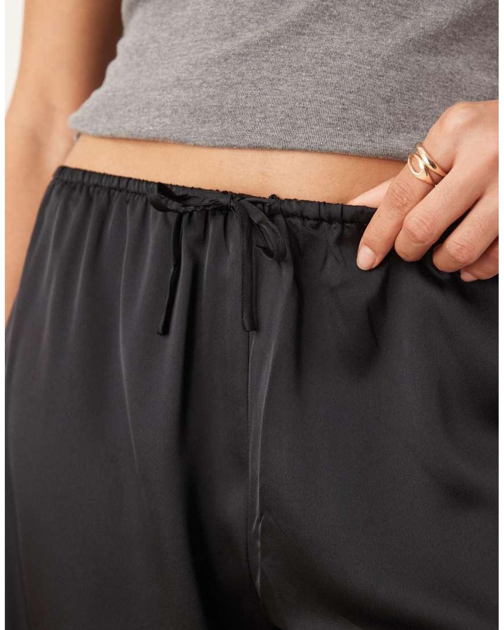 Mango Gray Satin Drawstring Pyjama Trousers
