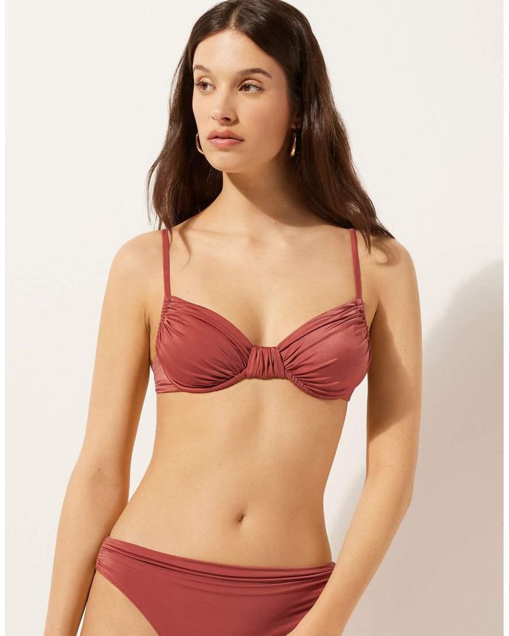 Calzedonia Red Fuller Bust Balconette Bikini Top Shiny Satin