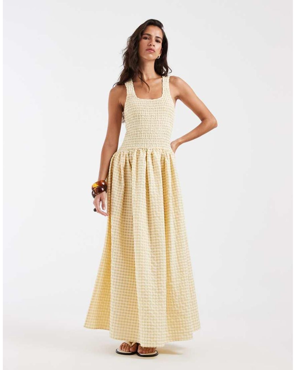 ASOS Natural Shirred Maxi Dress