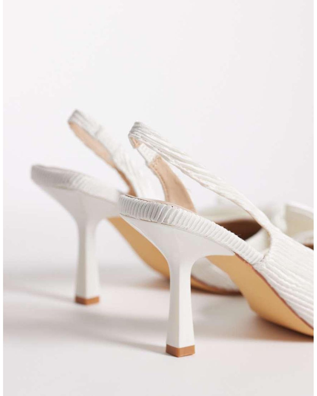 SEQWL Wide Fit White Salado Sling Back Block Heeled Shoe With Bow Detail