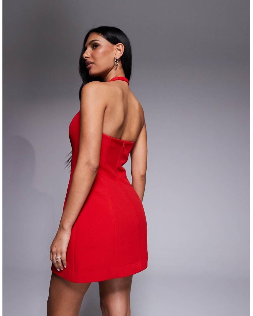 Forever New Red Plunge Crepe Halter Mini Dress