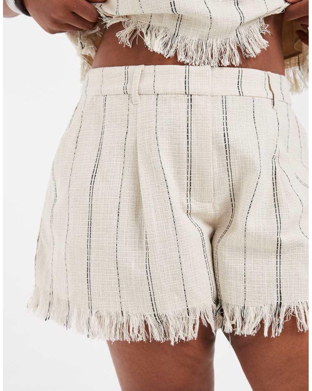ASOS White Curve Tailored Fringe Hem Shorts