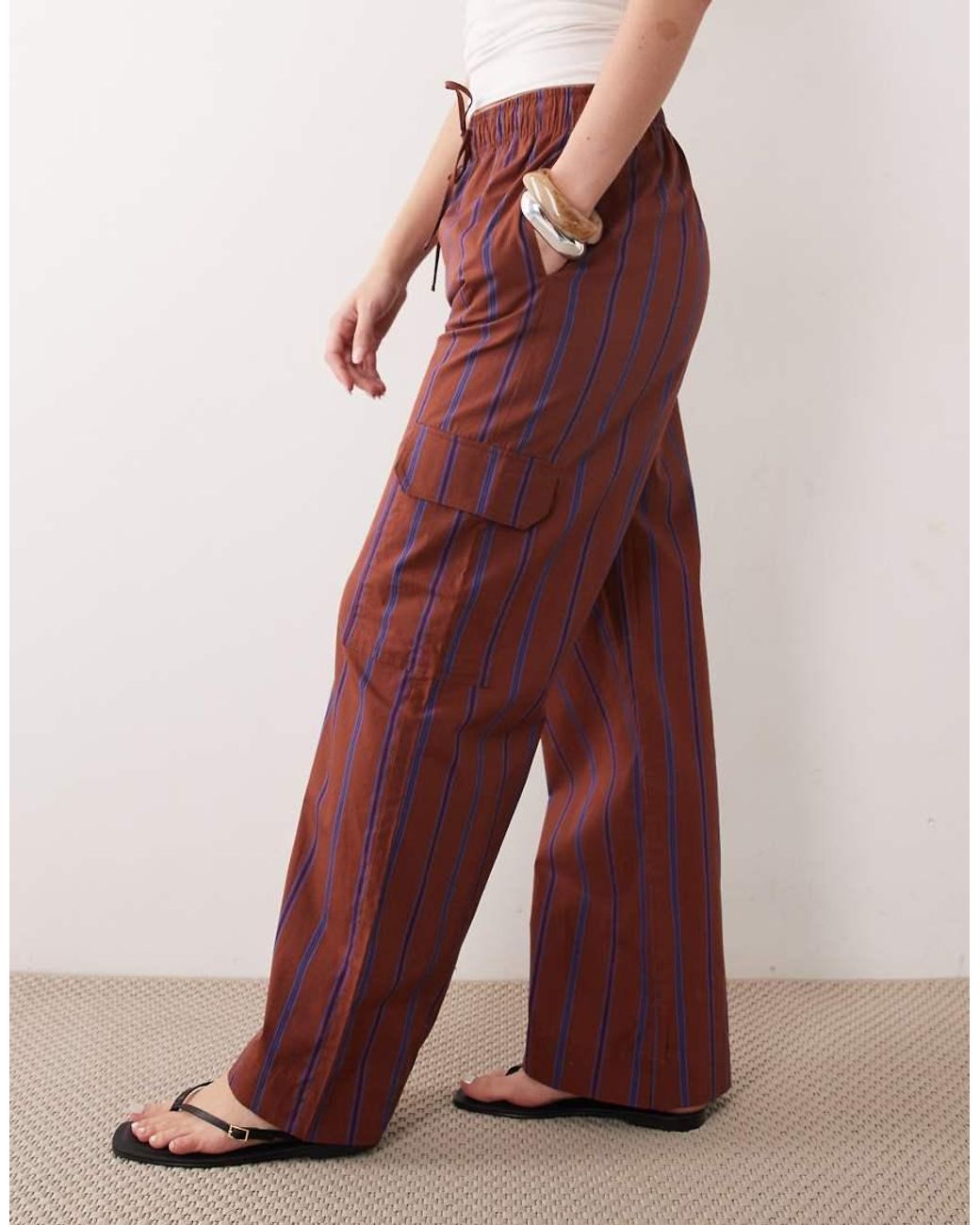 Mango Blue 100% Cotton Utility Straight Tie Waist Trouser