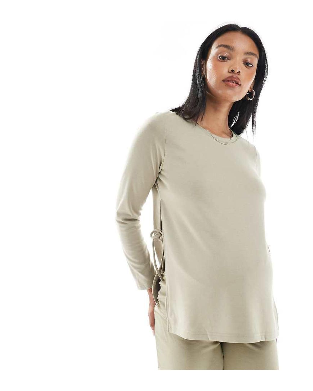 Mama.licious Natural Mamalicious Long Sleeve Side Split Top Co-ord