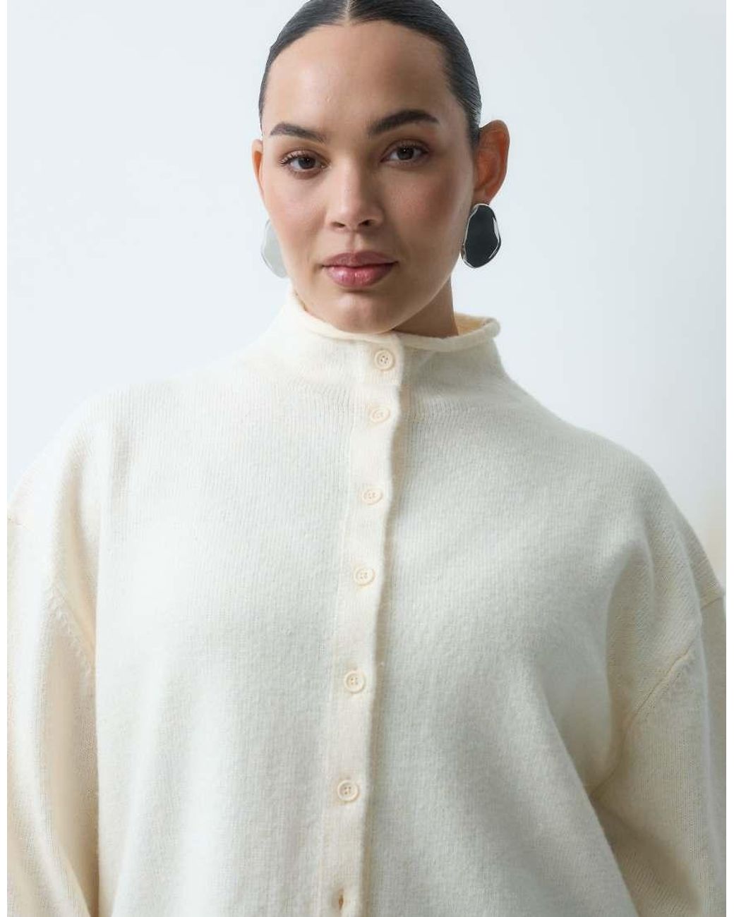 ASOS White Asos Design Curve Funnel Neck Concealed Placket Relaxed Cardigan