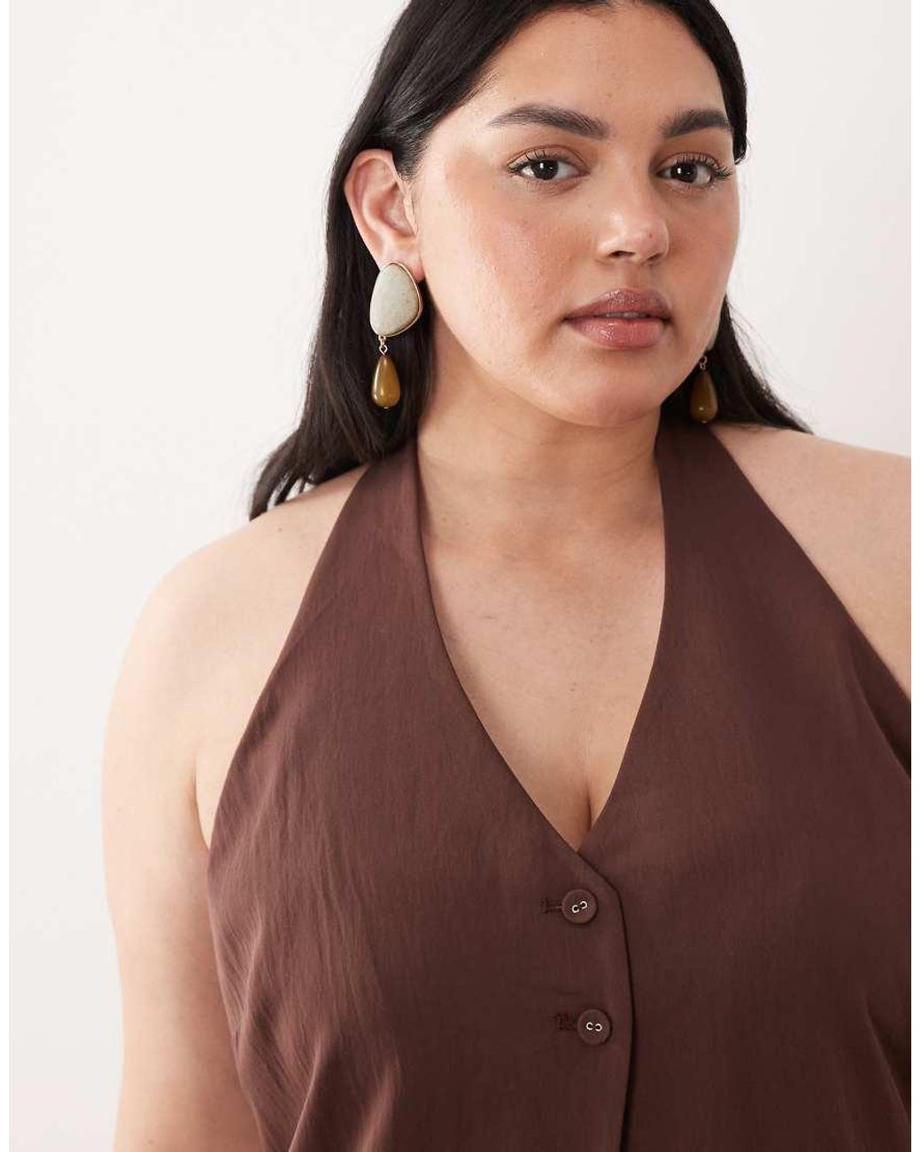 ASOS Brown Curve Tailored Halter Neck Button Detail Top