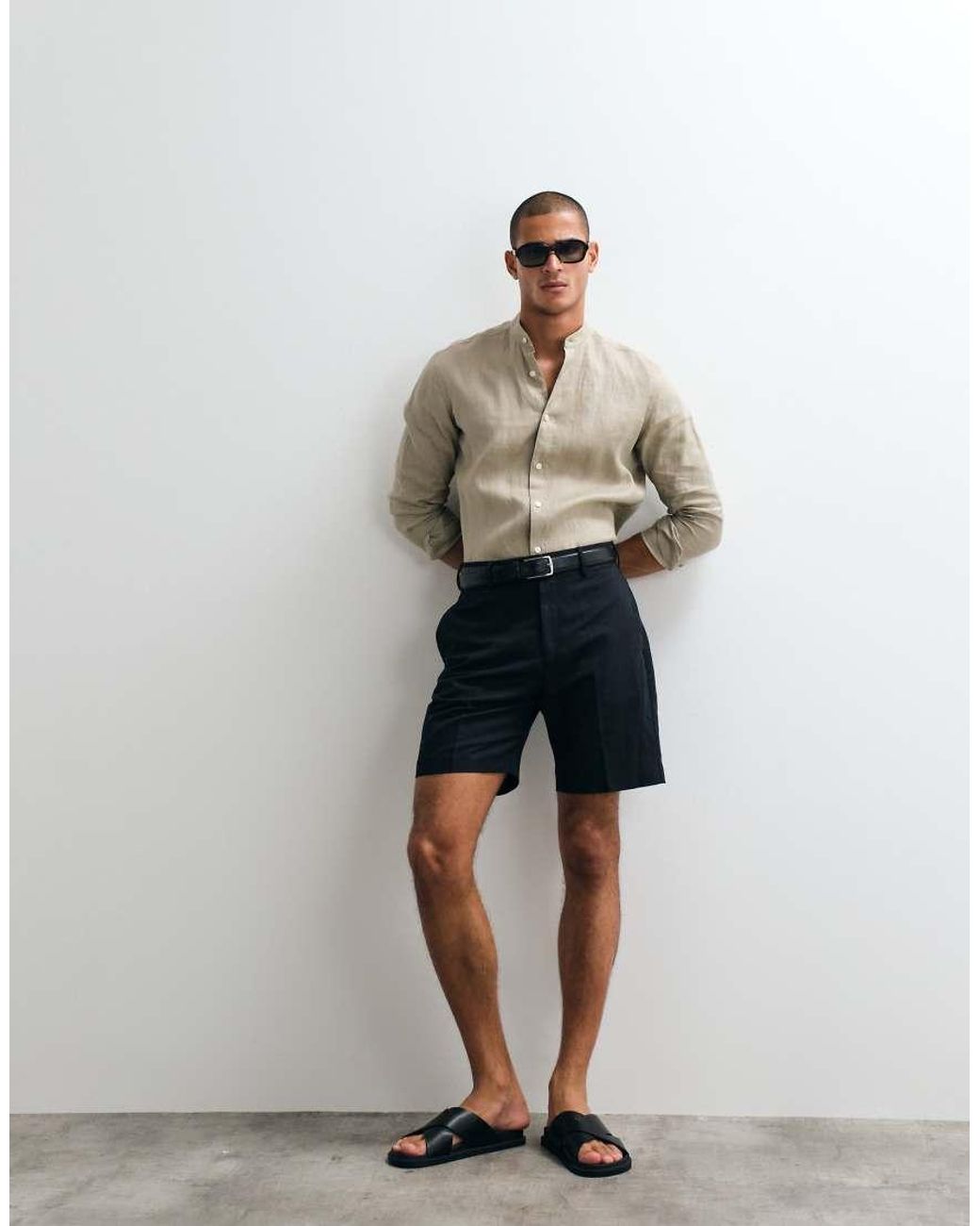 ASOS Blue Tailored Linen Rich Regular Shorts for men