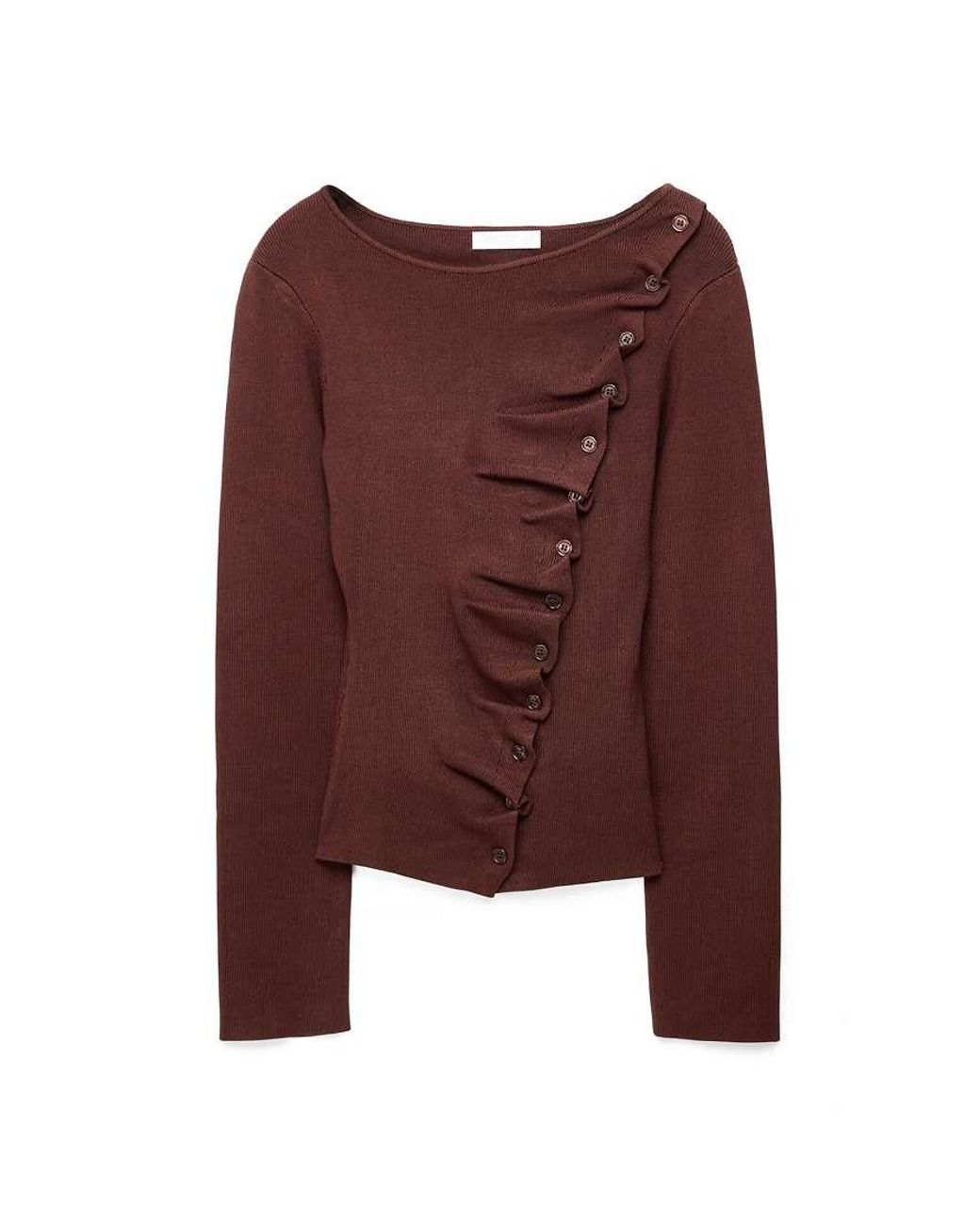 NA-KD Brown Asymmetric Buttoned Knitted Top