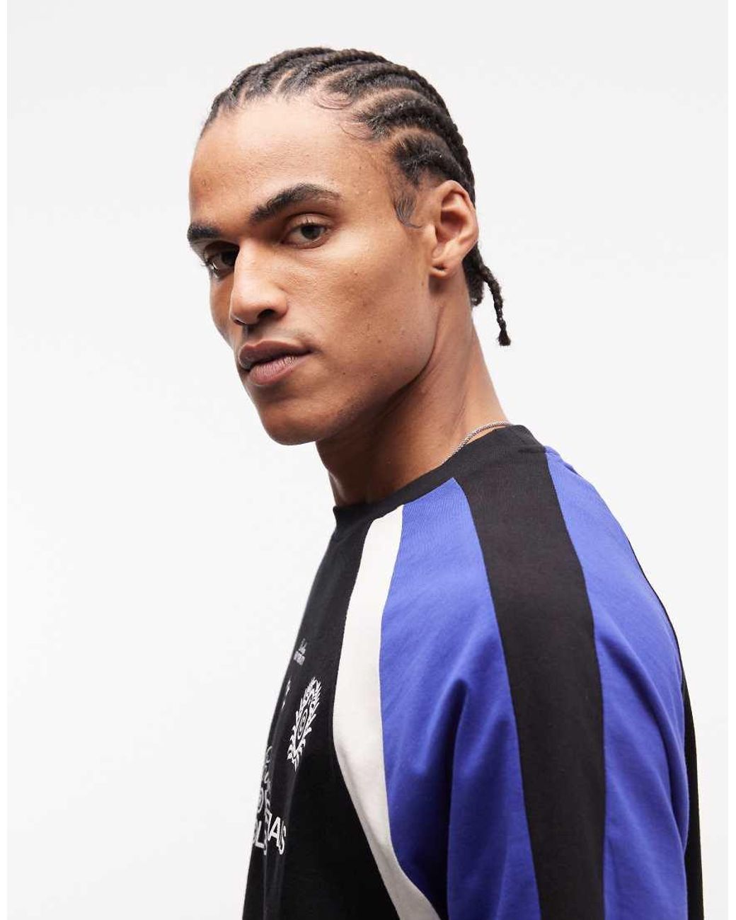 ASOS Blue Boxy Oversized T-shirt With Cut-and-sew Panelling And Football Graphic for men