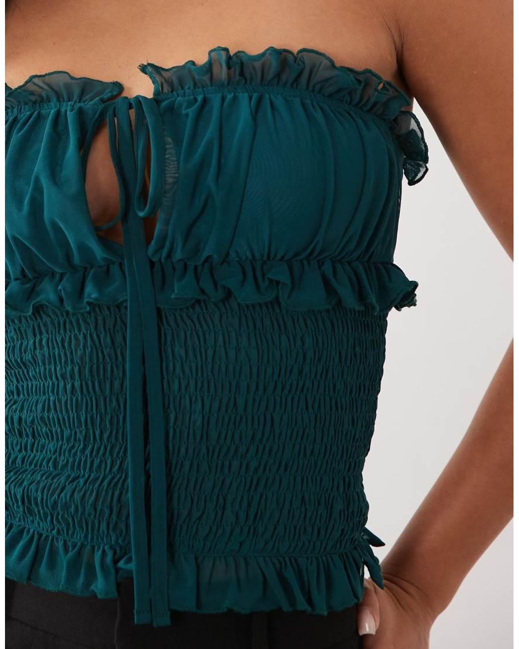 ASOS Blue Shirred Bandeau With Frills