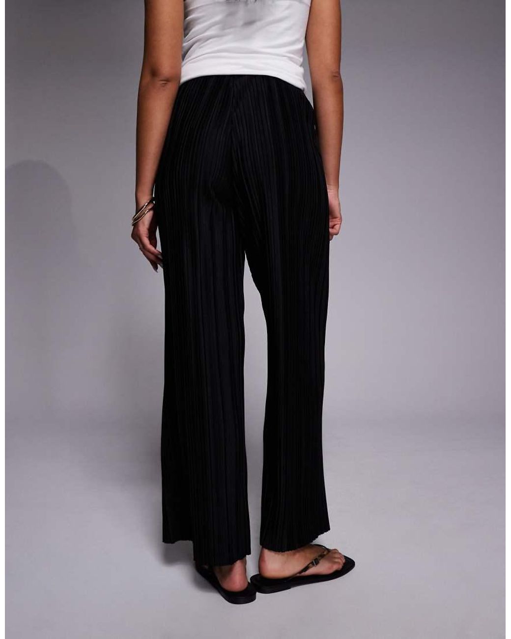 River Island Black Plisse Wide Leg Trousers